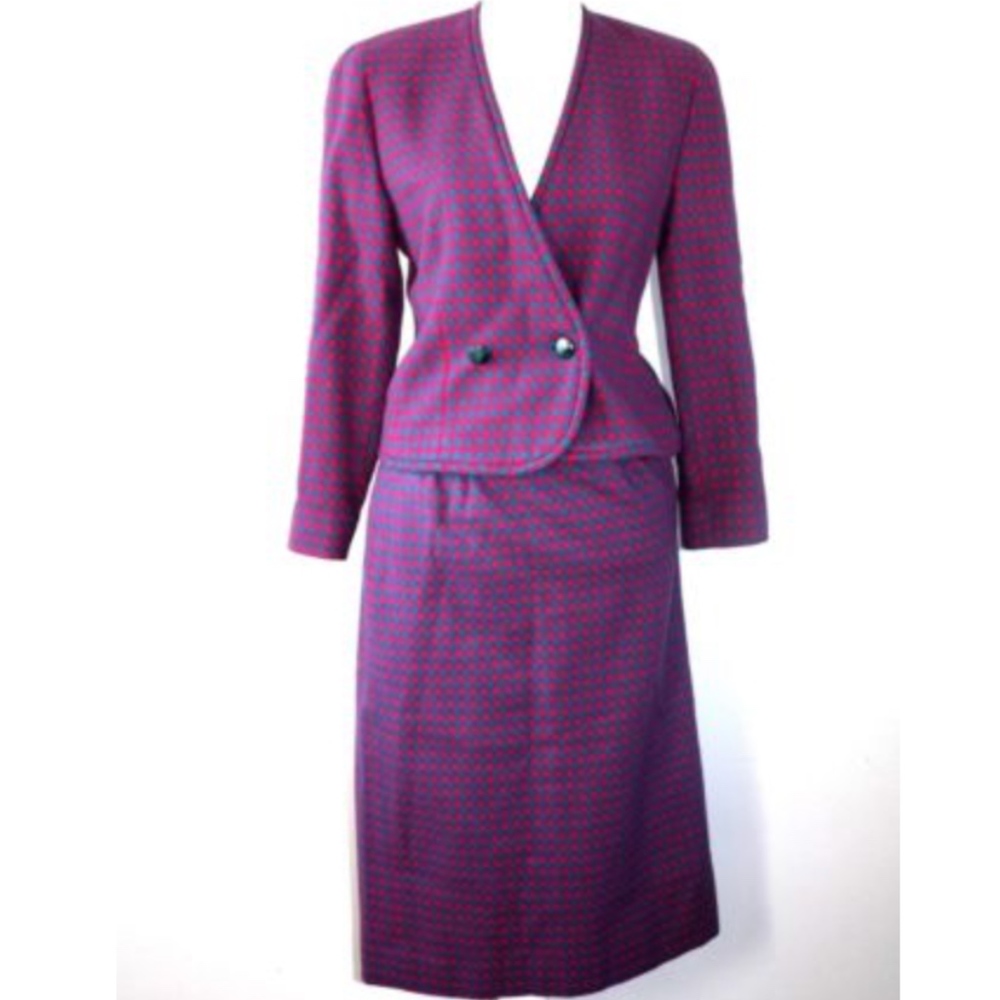 Vtg Pendleton Blazer Jacket + Skirt Suit Set Plaid